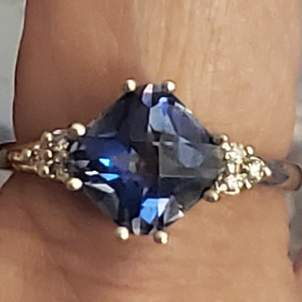 Checkerboard cut Neptune garden topaz/diamond ring - Picture 1 of 7